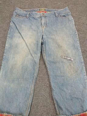 Eddie Bauer Red Plaid  Lined Distressed Denim Jeans Sz 18p